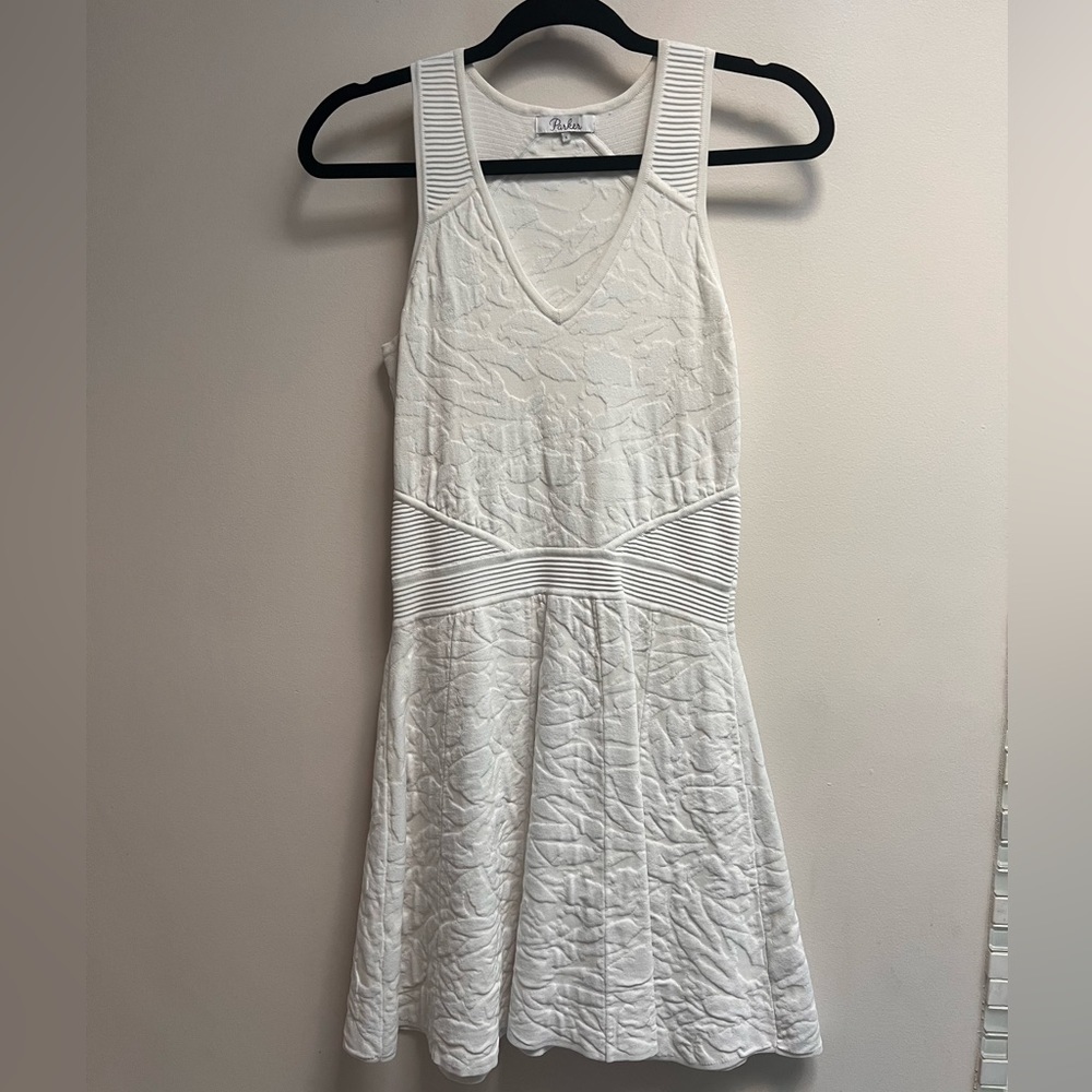PARKER Womens White Textured V-Neck Sleeveless Fit & Flare Dress- Size S - Picture 7 of 7